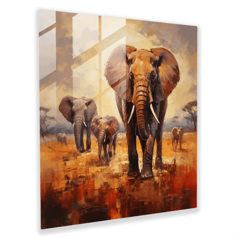 Exquisites Glasbild - Majestätisches Elefanten-Safari-Abenteuer
