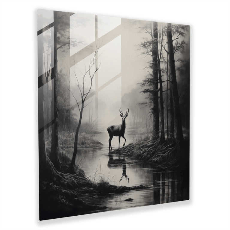 Glasbild Serene - Klassische Wildlife Kohleskizze Glas Wandkunst - Zeitlose Wohnkultur