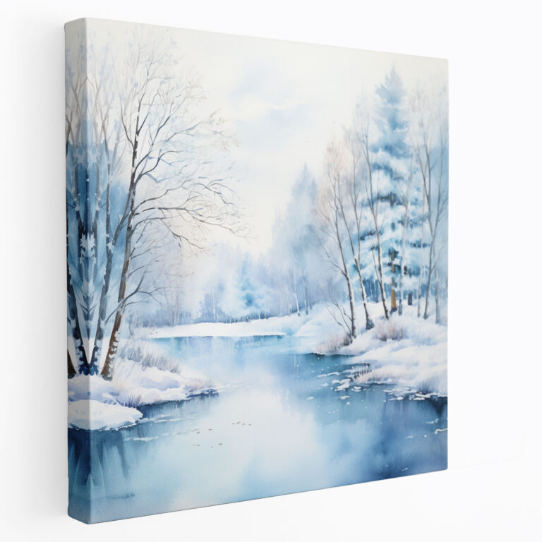 Wintersee Wandkunst - Winter Frostbedeckte Bäume See Wanddekoration