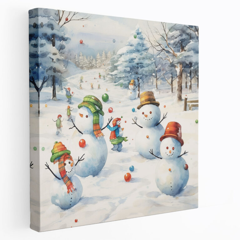Winterlicher Schneemann Spaß Leinwandbild - Winter Schneemänner Leinwand Wandkunst Wandkunst