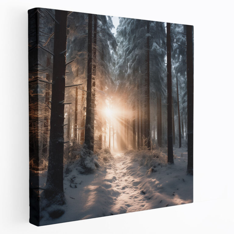 Leinwandbild Wald im Winter - Natur Wandkunst Winterwunderland