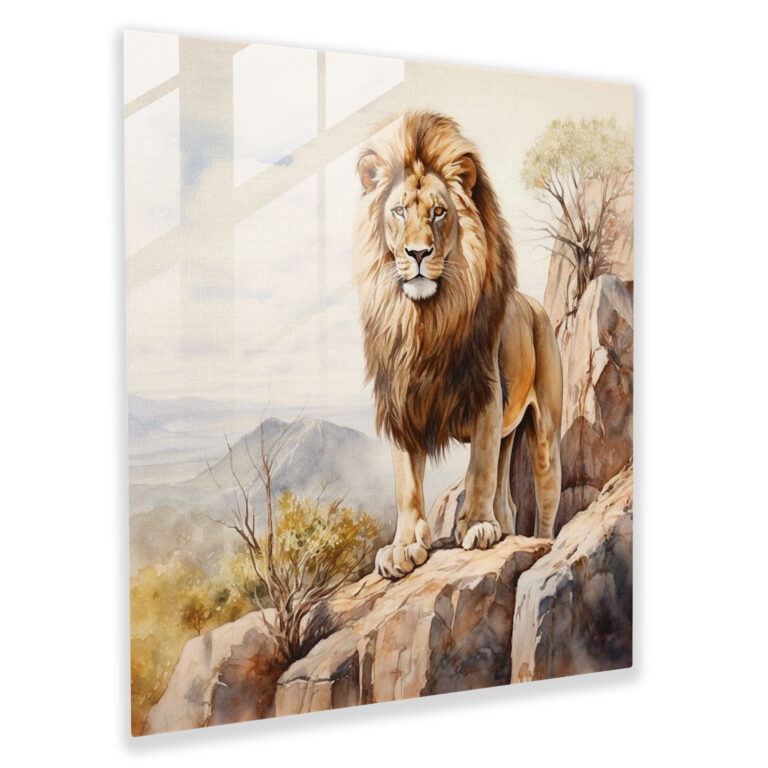 Glasbild Wildlife - Majestätischer Löwe - Moderne Kunst Safari