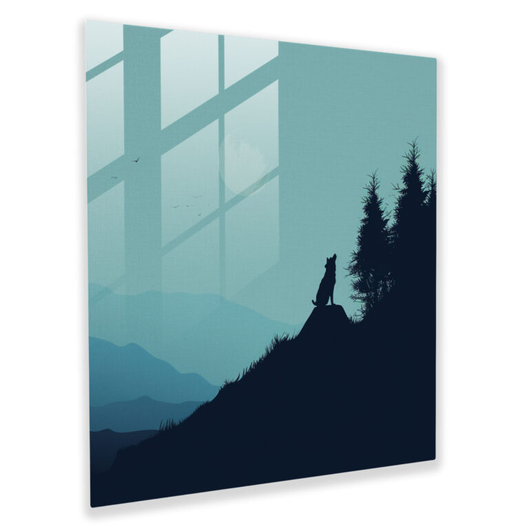 Glasbild Wildtiere - Einzelner Wolf - Wildtiere Einzelner Wolf Minimalistische Illustration Wohnkultur