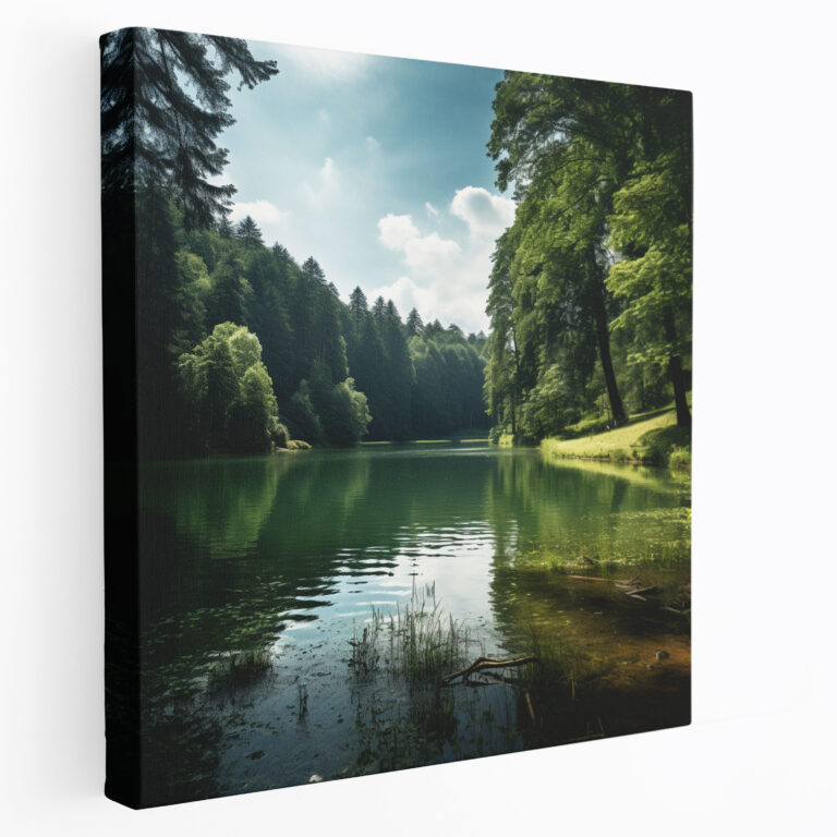 Naturbild an See - Beruhigendes Fotomotiv - Wildtiere üppiger grüner Wald Leinwandbild Fotografie