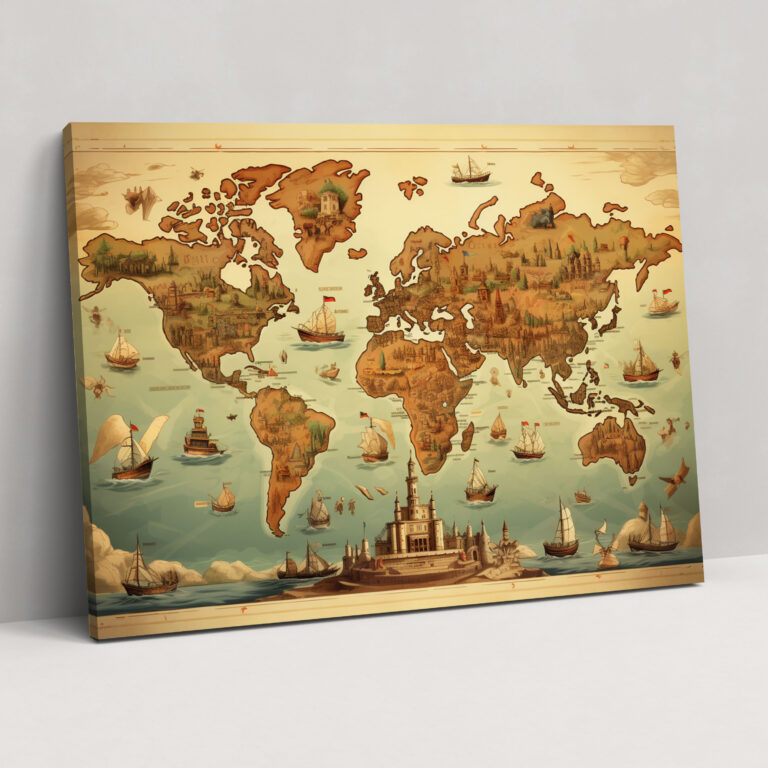 Wandkunst mit Retro-Weltkarte - Weltkarte Retro-Weltkarte als Wandkunst Dekoration für Zuhause Leinwandbild