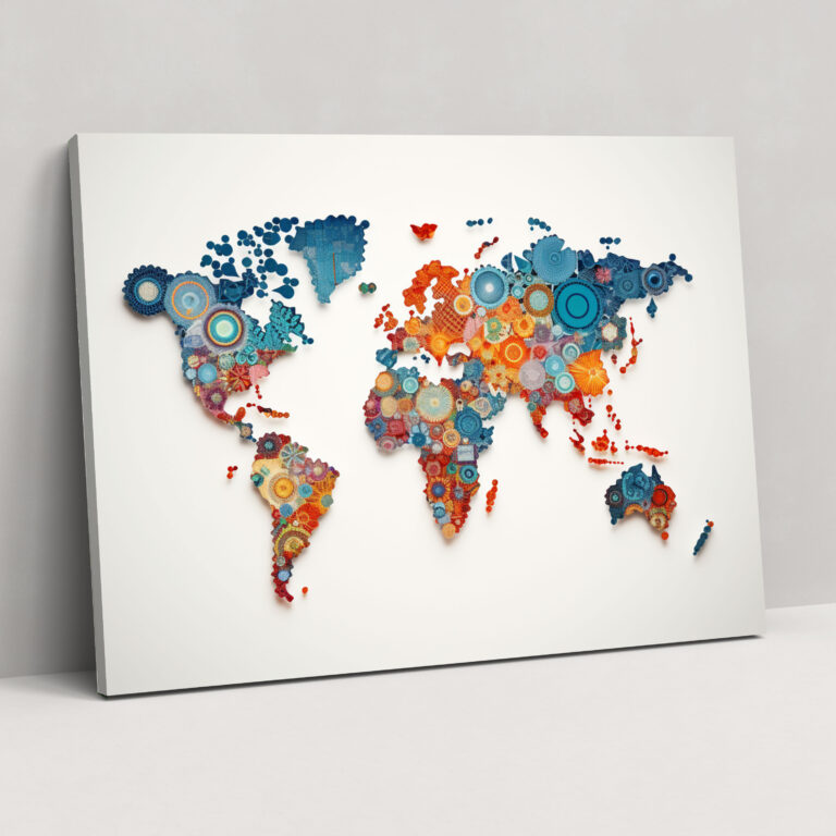 Weltkarten-Mosaik Wandkunst - Weltkarte Wandkunst Leinwandbild