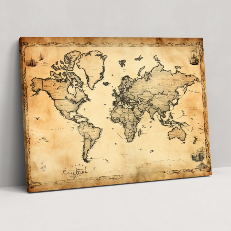 Leinwandbild Vintage Reise-Weltkarte - Heimdekoration Leinwanddruck gealterte Papierstruktur.