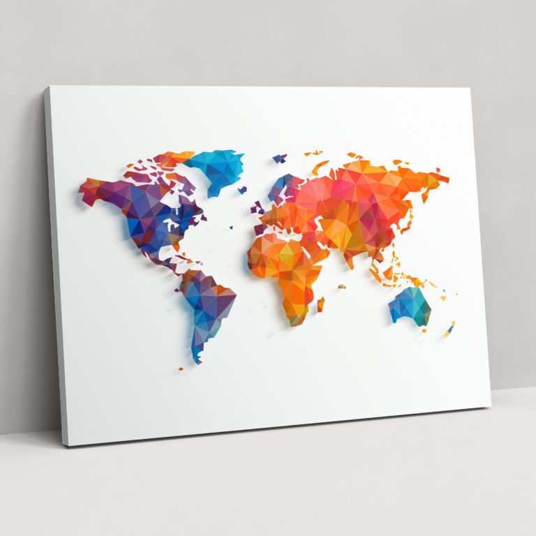 Geometrische Weltkarte Leinwandbild - Weltkarte Leinwand Wandkunst Geometrische Formen Modern