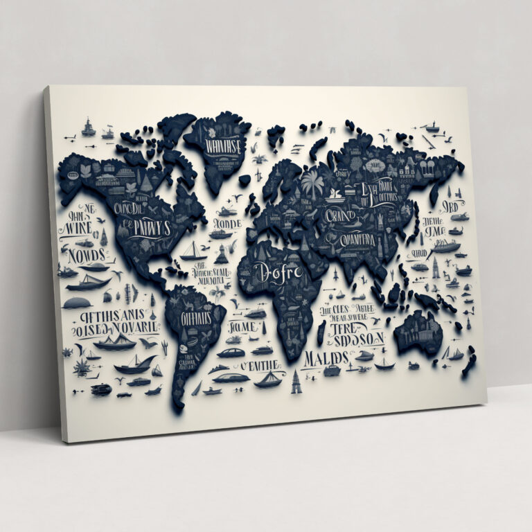 Weltkarte Typografie Wanddekoration - Weltkarte Motivation Entdeckung Inspirierende Zitate