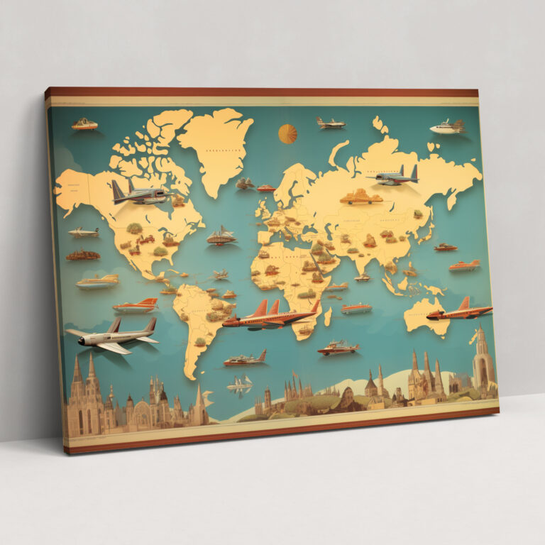 Wandkunst Weltkarte im Retro-Stil - Weltkarte Wanddekoration Leinwandbild