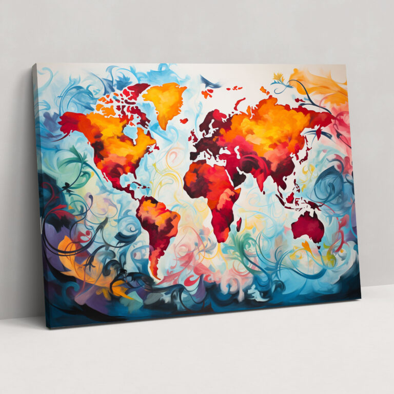 Moderne Weltkarte Wandkunst - Weltkarte abstrakte Kunst Leinwandbild Wanddeko