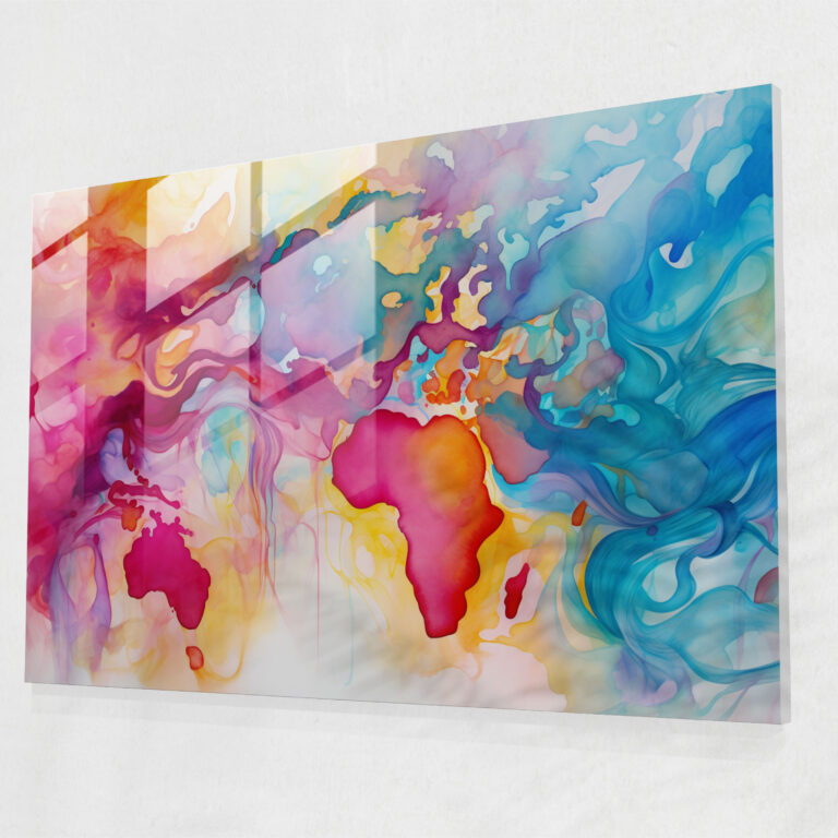 Glasbild - Weltkarte 2 lebendige Farben Wanddekoration