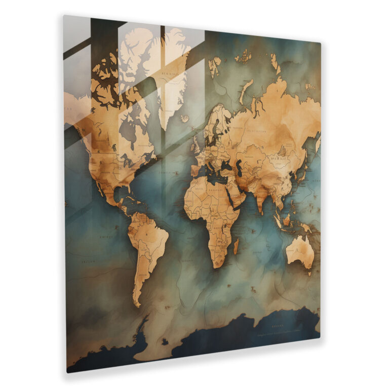 Weltkarte Glasbild - Weltkarte Glas Wandkunst Wanddekoration Glasbild