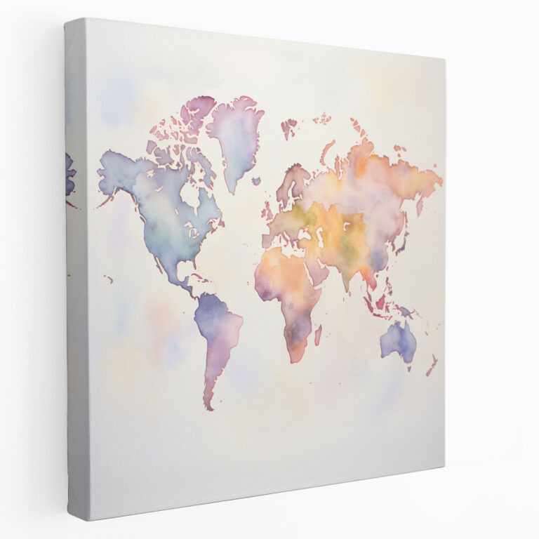 Weltkarte Aquarell - Leinwandbild Dekoration für Zuhause Wandkunst