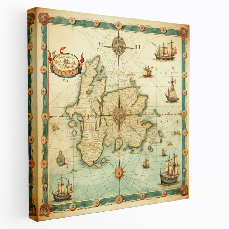 Weltkarte Leinwandbild - Vintage Seeweltkarte - Wandkunst