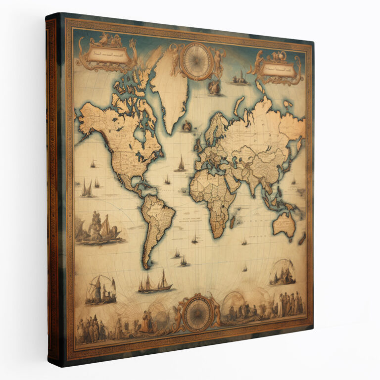 Weltkarte im antiken Vintage-Stil Leinwandbild - Weltkarte Vintage-Stil Antik Leinwand-Wandkunst