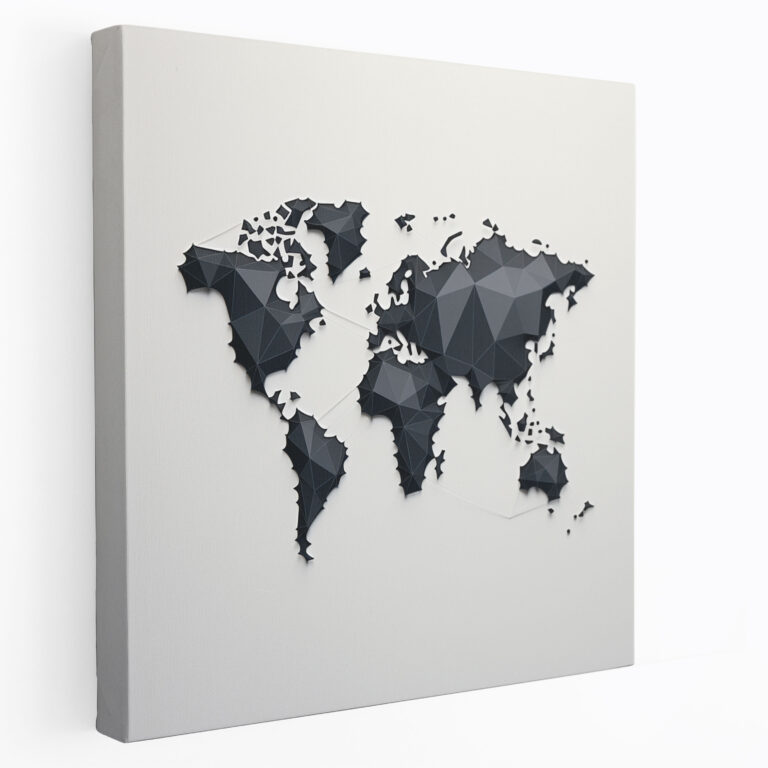 Weltkarte Leinwandbild im zeitgenössischen minimalistischen Stil - Weltkarte Wohnkultur Wandkunst schickes Design