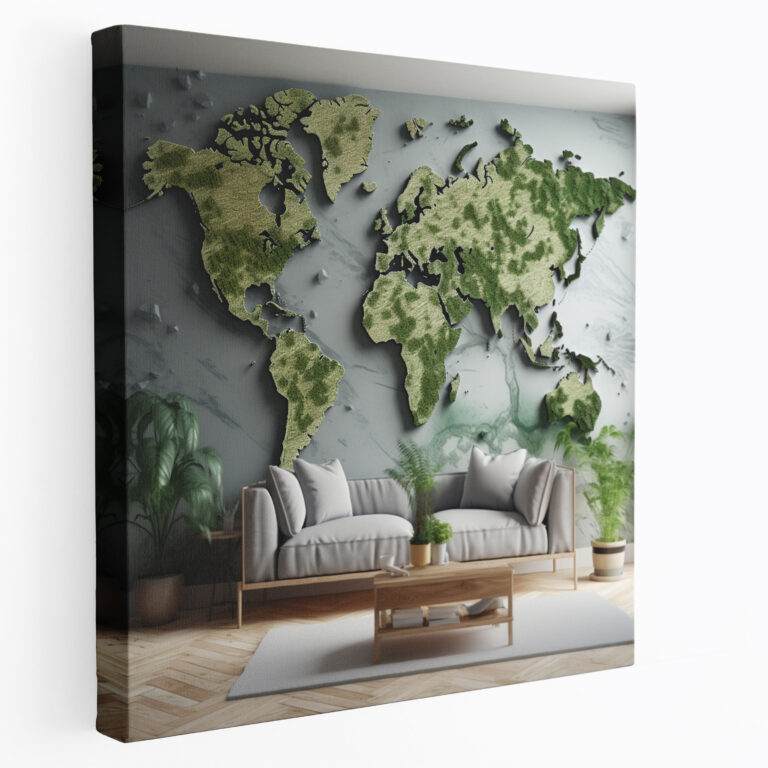 Weltkarte Leinwandbild Natur Landschaft - Wanddekoration in Leinwand