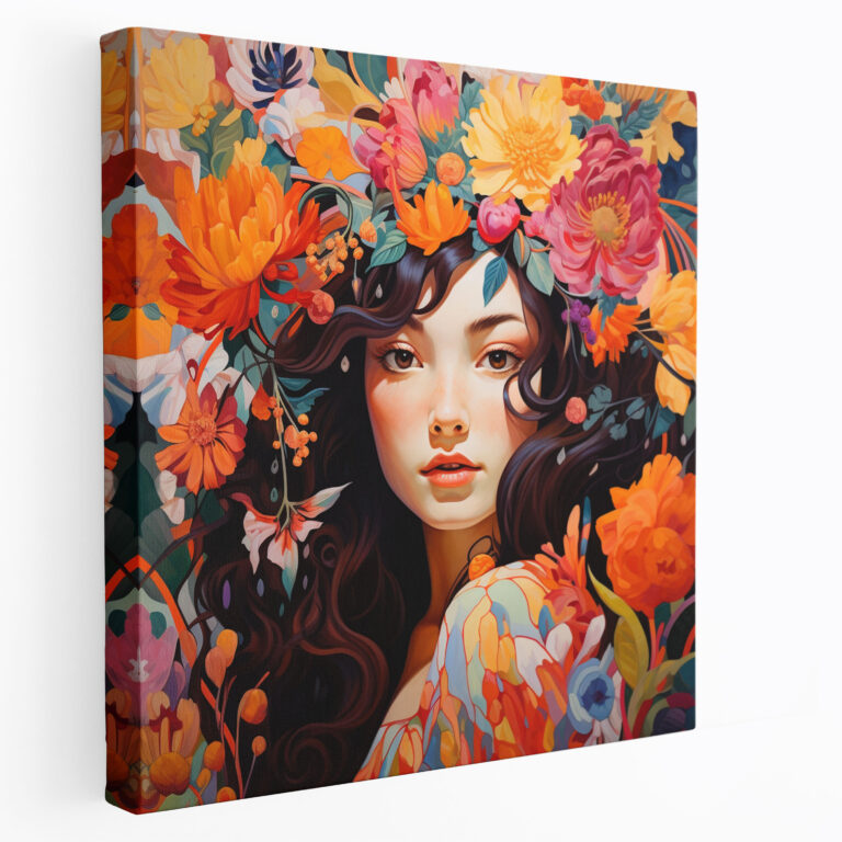 Leinwandbild Frau - Bunte Blumen Wandkunst - Frau Leinwand Wandkunst Wanddekoration Wohnkultur