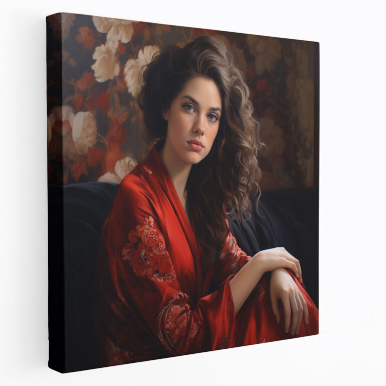 Leinwandbild Frau - Realistisches Porträt Gemälde Wandkunst - Weiblichkeit Eleganz Schönheit
