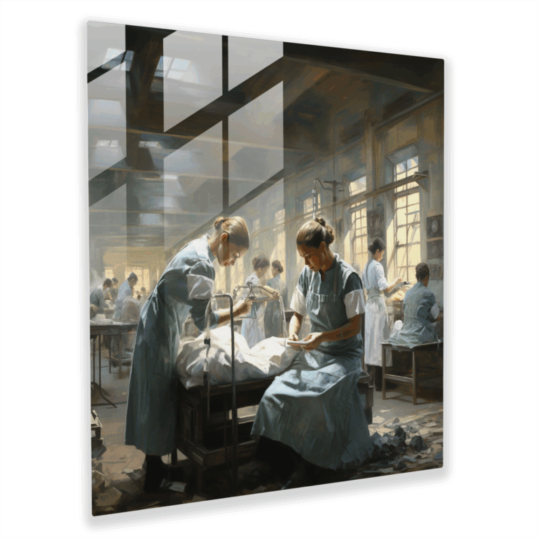 Glasbild Eindrucksvolles Feldkrankenhaus mit Krankenschwestern - Wohnkultur und Wanddekoration