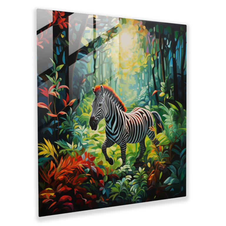 Zebra-Glasbild - Zebra Acrylmalerei lebendiger Dschungel Surrealismus