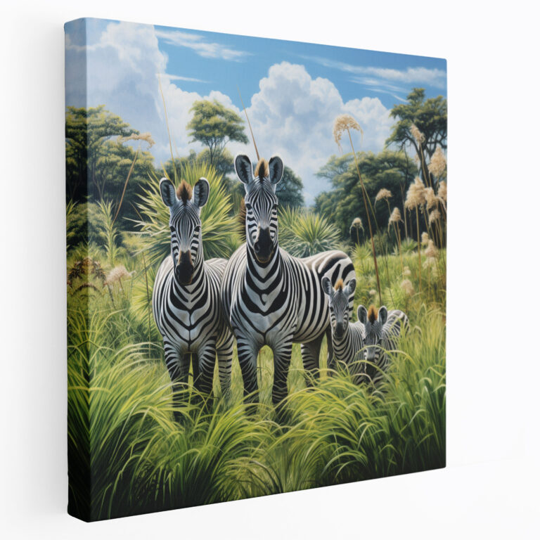 Zebra Leinwandbild - Familie in der Savanne Wanddekoration - Zebra Leinwand Leinwand Wandkunst Wandkunst