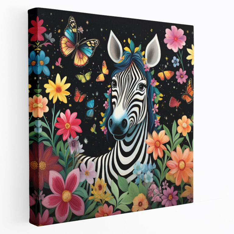 Verspieltes Zebra Leinwandbild - Bunte Wanddekoration - Zebra Wanddekoration Leinwand Leinwandkunst