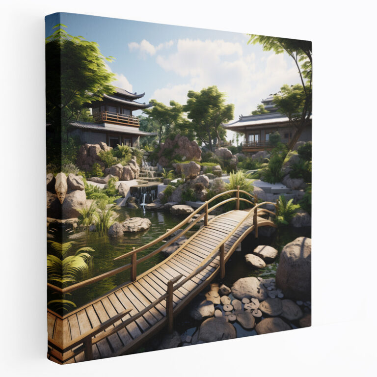 Leinwandbild Zen-Gartenbrücke - Zen Wanddekoration Leinwand Ruhevolle Atmosphäre