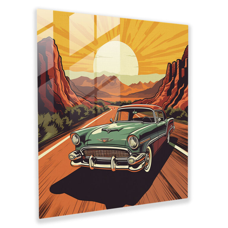 Cool Vintage Car Glass Print - Cool, Open Road, Cool, Glass Art