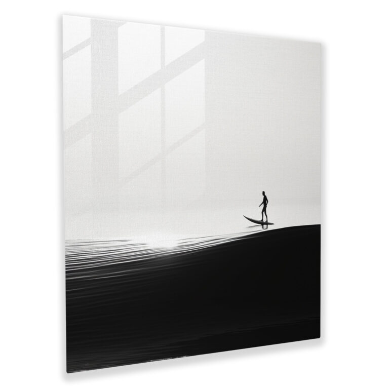 Cool Surfing Vibes Glass Print - Cool, Black And White Photograph, Modern Art, Adventure