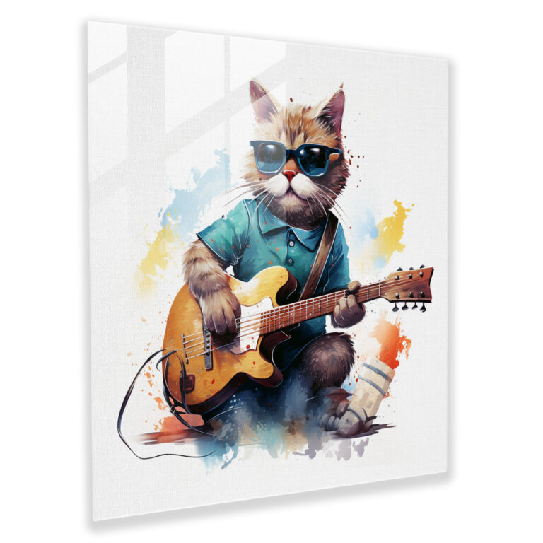 Cool Cat Serenade Glass Print - Cool, Modern Art, Cool Cat, Artistic Element