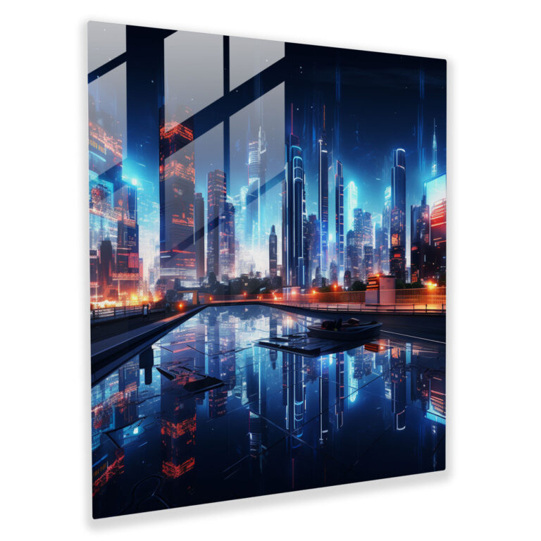 Cool Futuristic Glass Print - Cool, Innovation, Neon Lights, Cityscape