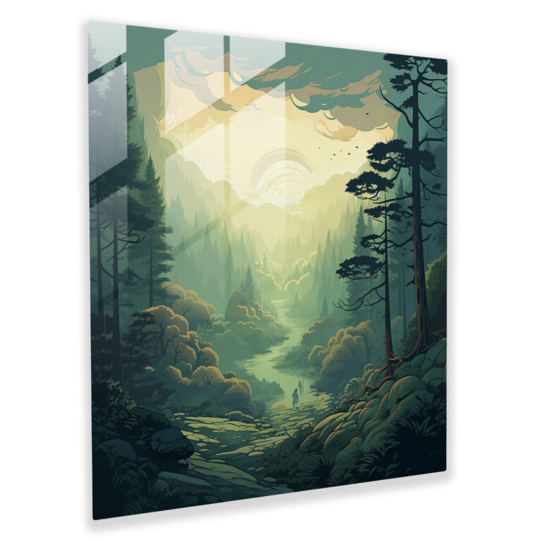 Cool Forest Retreat Glass Print - Cool, Hand-Drawn Illustration, Cool, Wall Decoration