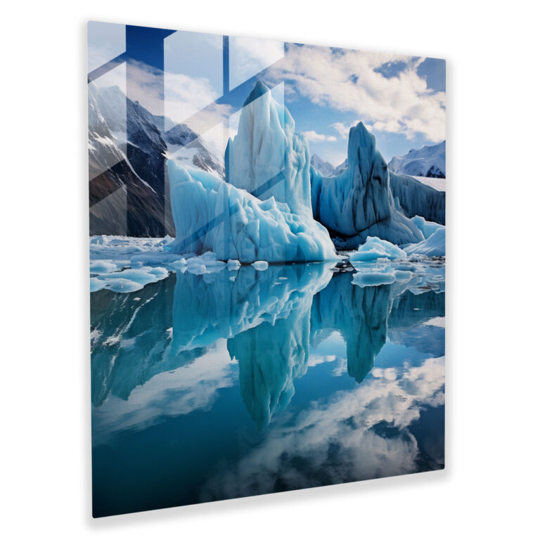 Cool Glacial Majesty Glass Print - Cool, Pristine Splendor, Serene Beauty, Majestic Glacier