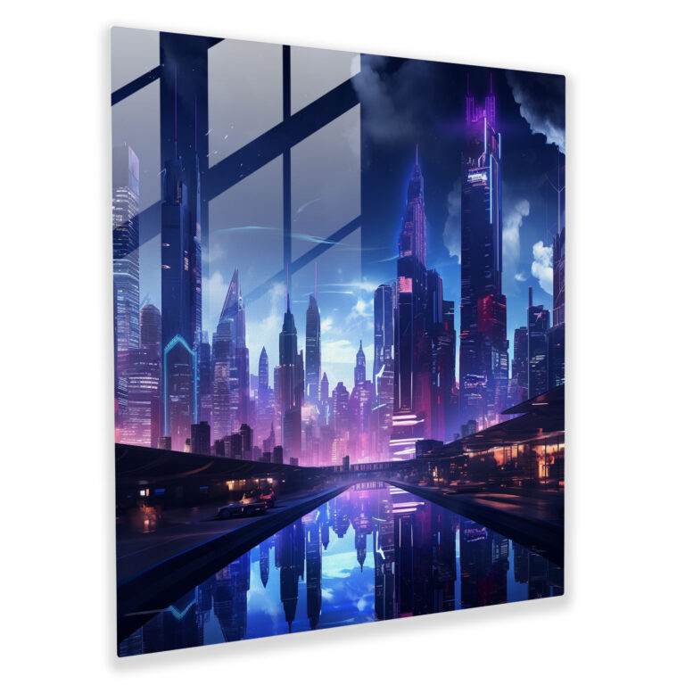 Cool Urban Glow Glass Print - Cool, Glass Art, Urban Skyline, Wall Decoration