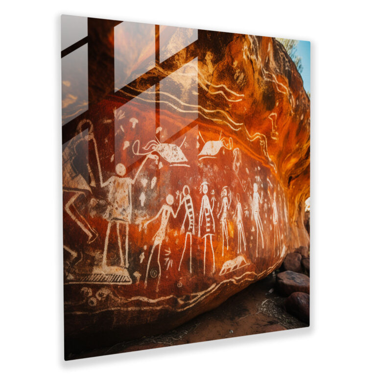 Aboriginal Rock Art Glass Print - Aboriginal, Glass Wall Art, Glass Art, Home Decoration
