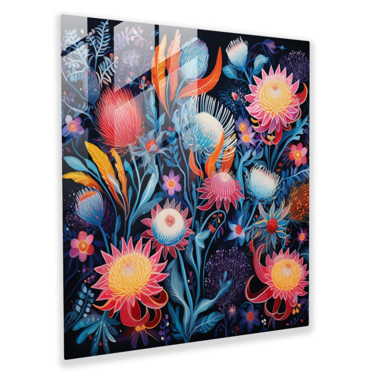 Floral Aboriginal Glass Wall Art - Aboriginal, Glass Art, Glass Wall Art, Modern Art