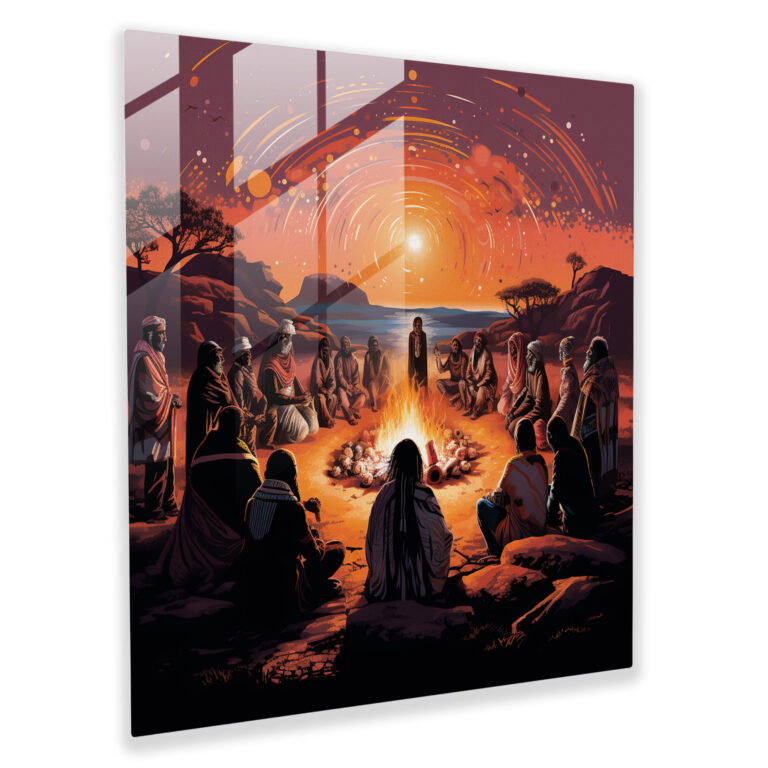 Traditional Aboriginal Elders Glass Print - Aboriginal, Storytelling, Home Decoration, Cultural Heritage
