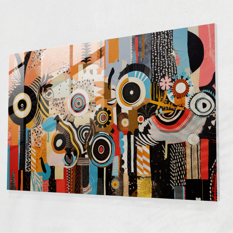 Aboriginal Totems Glass Print - Aborginal, Contemporary Collage, Harmonious Blend, Glass Print