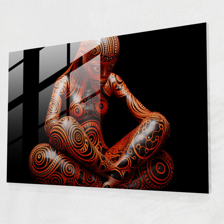 Aboriginal Ceramic Sculpture Glass Wall Art - Aborginal, Intricate Body Paint Patterns, Glass Wall Art, Artistic Traditions