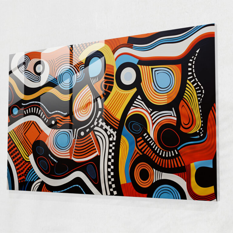 Aboriginal Glass Print: Bold Dreamtime Story - Aborginal, Glass Wall Art, Dreamtime Story, Contemporary Artwork