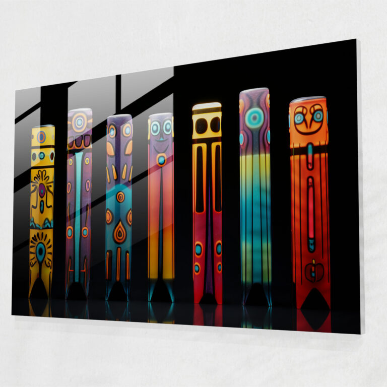 Aboriginal Totem Poles Glass Art - Aborginal, Glass Art, Abstract Interpretation, Glass Wall Art
