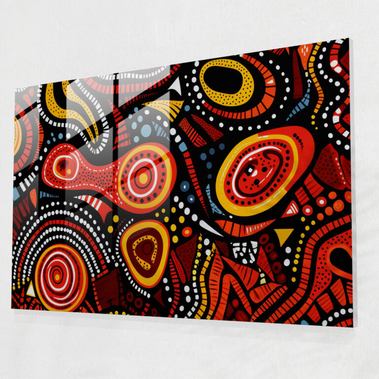 Aboriginal Textile Pattern Glass Print - Aborginal, Glass Wall Art, Glass Print, Striking Contrasts