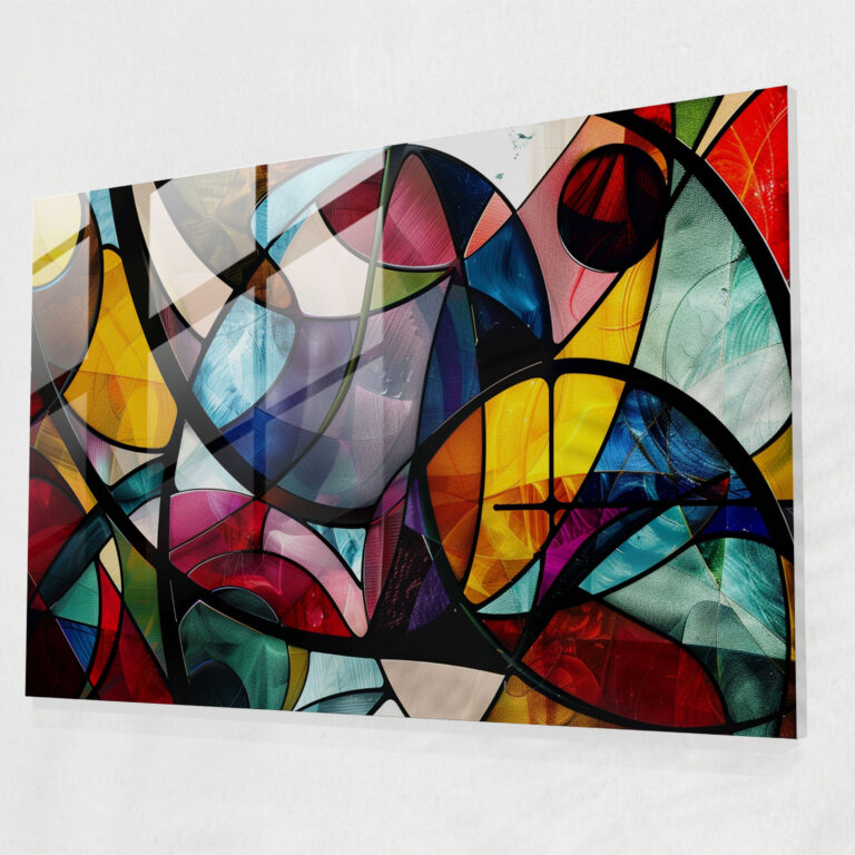 Abstract Art Glass Print, Colorful Swirls And Geometric Shapes - Abstract Art, Home Decoration, Wall Decoration, Abstract Art