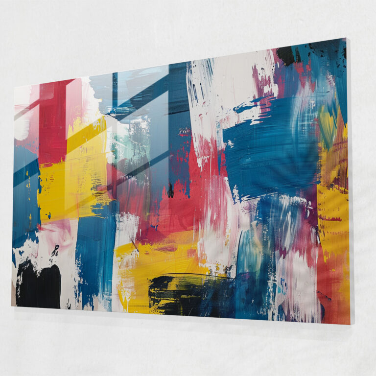 Primary Colors Abstract Glass Print - Brush Strokes - Abstract Art, Abstract Art, Home Decoration, Modern Art