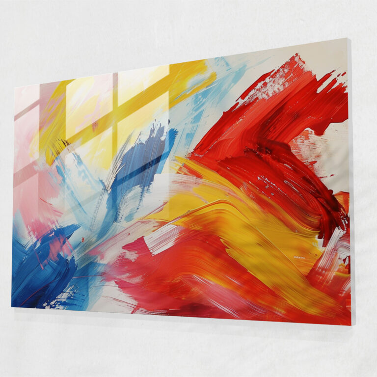 Brush Strokes Glass Print - Abstract Art, Primary Colors, Glass Print, Home Decoration