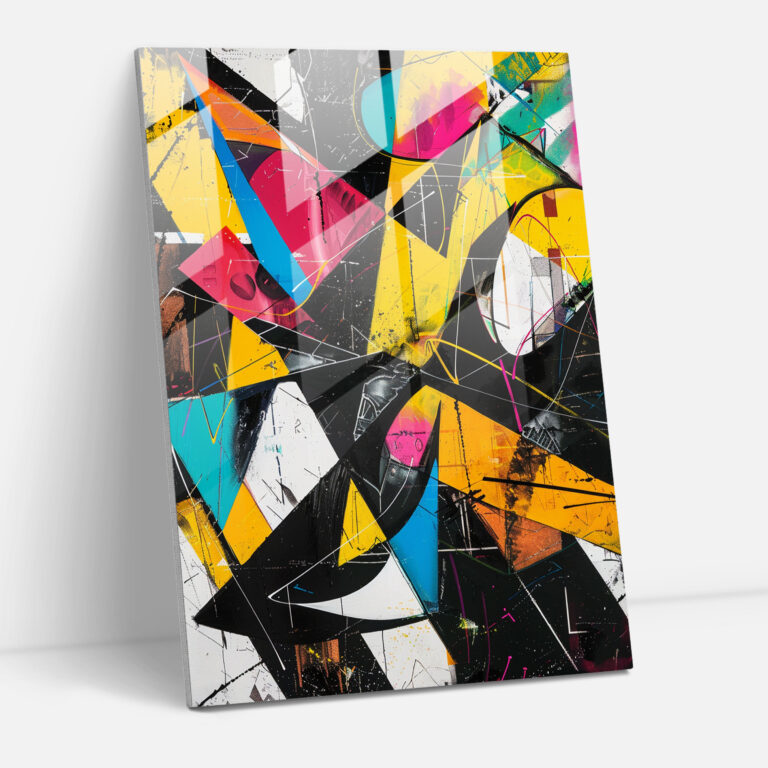 Geometric Action Painting Glass Art - Action Painting, Modern Art, Geometric Shapes, Bold Lines