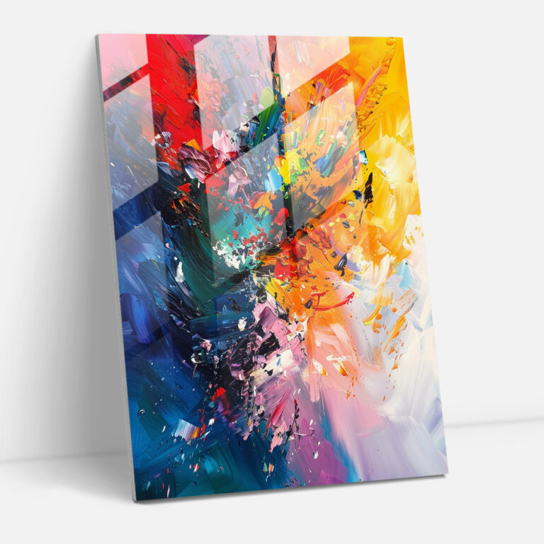 Vibrant Action Painting Glass Print - Action Painting, Home Decoration, Abstract Expression, Wall Decoration