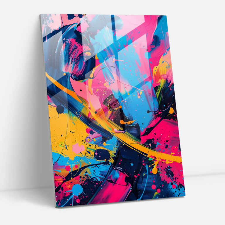 Neon Explosion Glass Print - Action Painting, Glass Print, Modern Art, Abstract Art